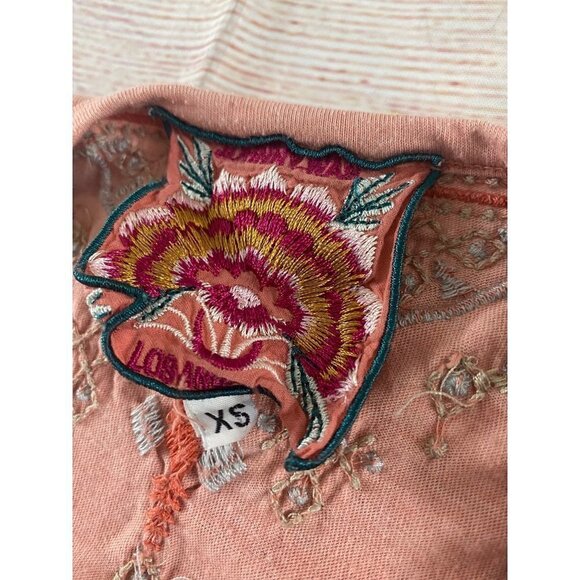 Johnny Was Pink Textured Fabric Embroidered Cap Sleeve Top - XS - Picture 8 of 12